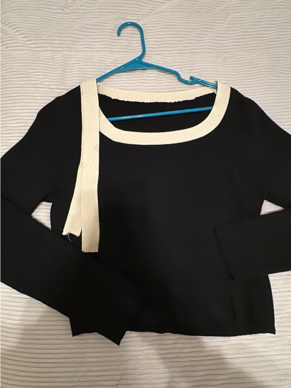 Black Sweater with Cream Trim & Cream Ties (both shoulders)